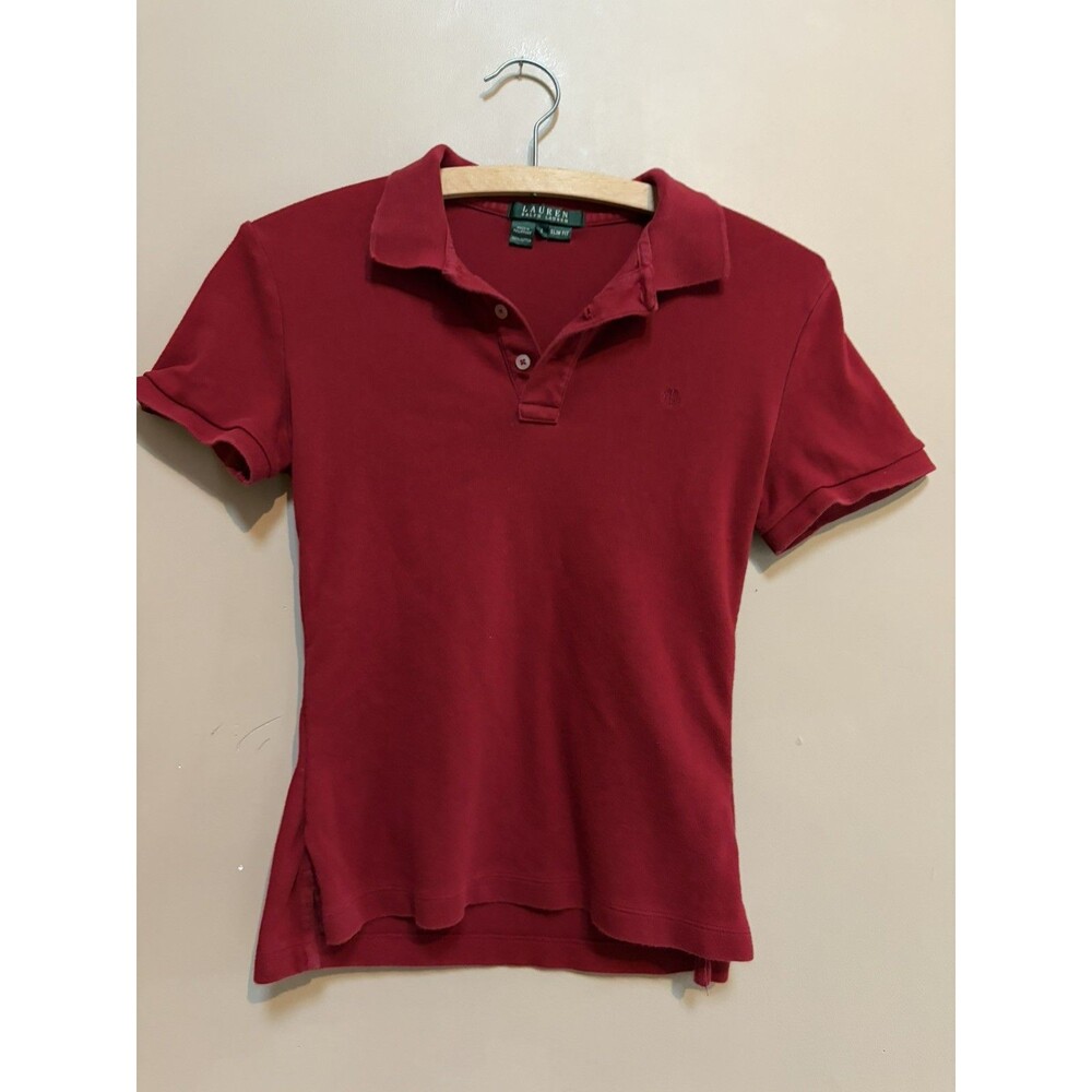 Lauren Ralph Lauren Slim Fit 100% Cotton Red Polo Shirt Size Small Womens Preppy